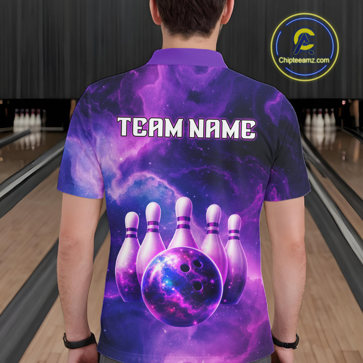 Galaxy Purple Bowling Shirts Yellow for Team Bowling Polo & 1/4 Zip Shirt