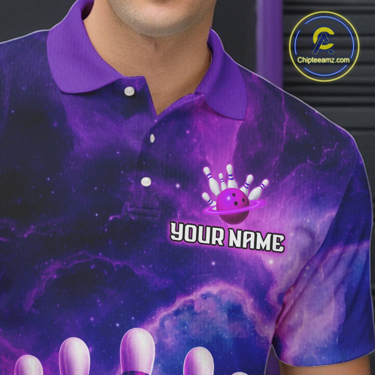 Galaxy Purple Bowling Shirts Yellow for Team Bowling Polo & 1/4 Zip Shirt