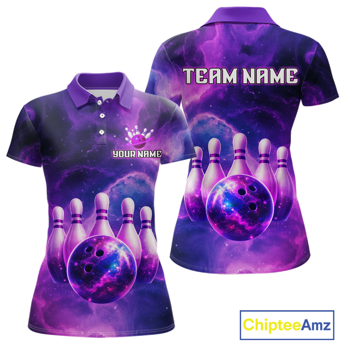 Galaxy Purple Bowling Shirts Yellow for Team Bowling Polo & 1/4 Zip Shirt