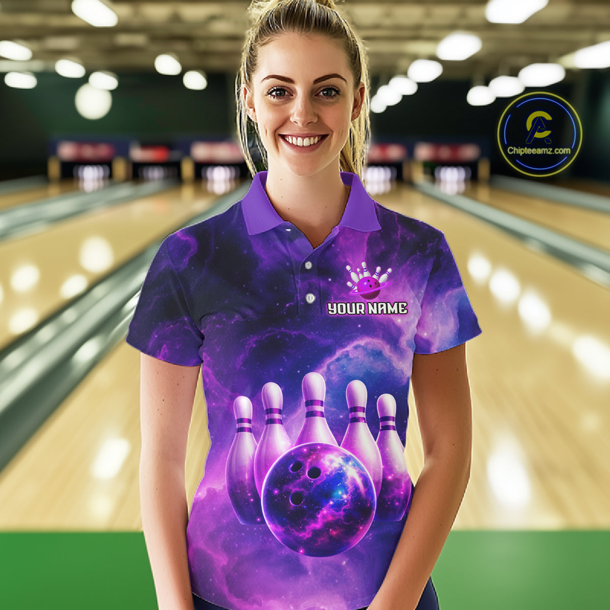 Galaxy Purple Bowling Shirts Yellow for Team Bowling Polo & 1/4 Zip Shirt