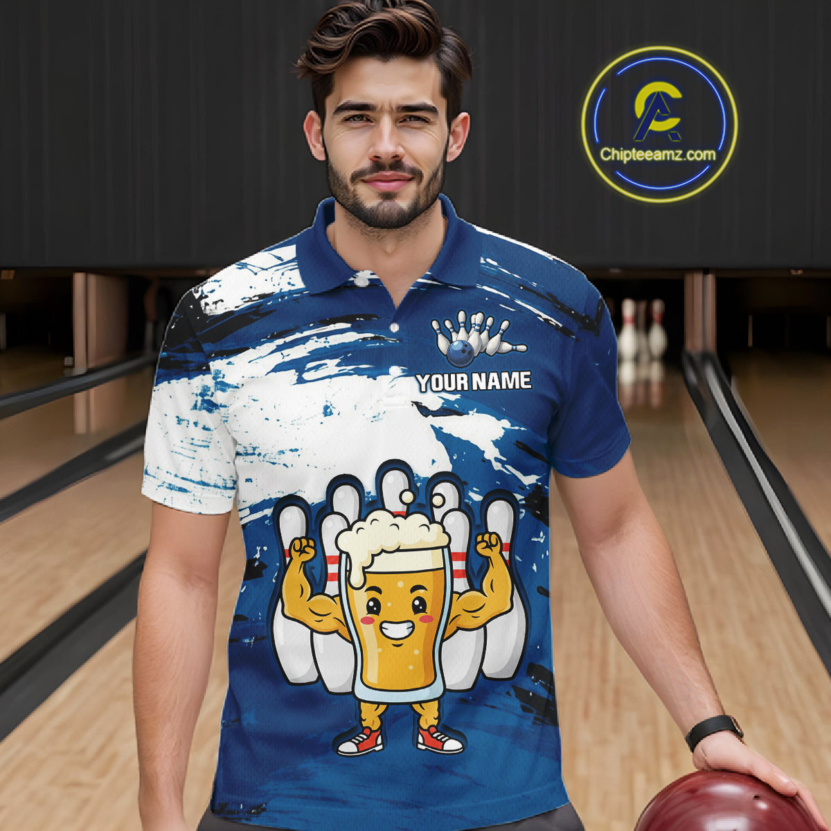 Blue Funny Beer Bowling Shirts Team Bowling Polo&1/4 Zip Bowl League