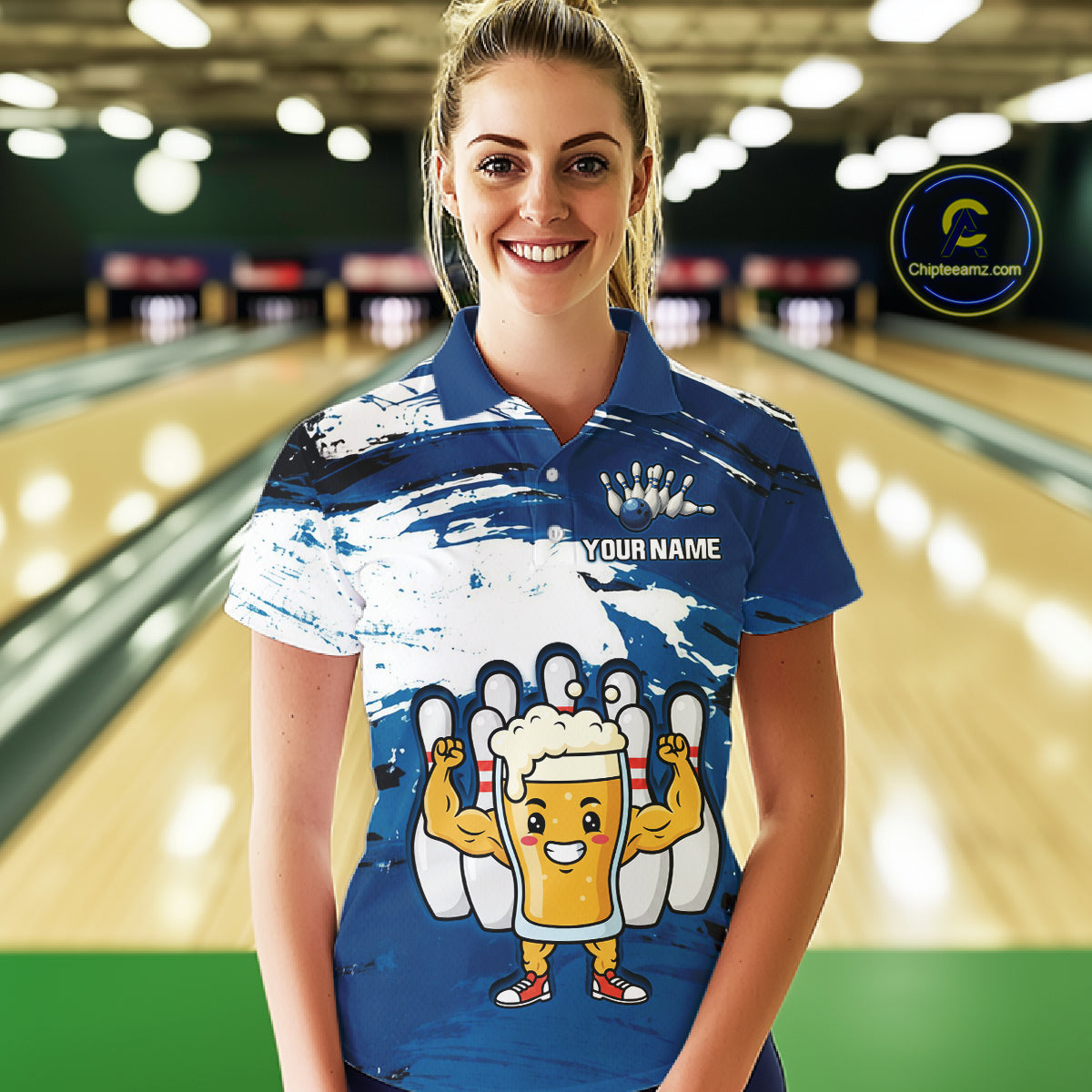 Blue Funny Beer Bowling Shirts Team Bowling Polo&1/4 Zip Bowl League