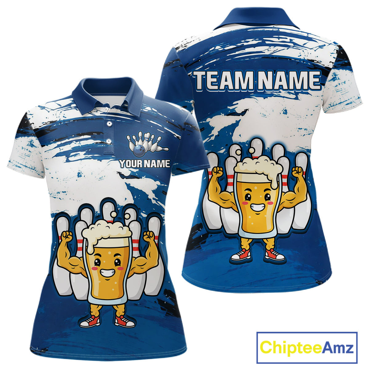 Blue Funny Beer Bowling Shirts Team Bowling Polo&1/4 Zip Bowl League