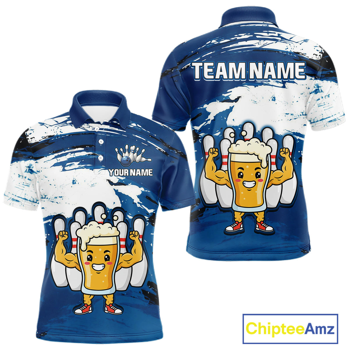 Blue Funny Beer Bowling Shirts Team Bowling Polo&1/4 Zip Bowl League