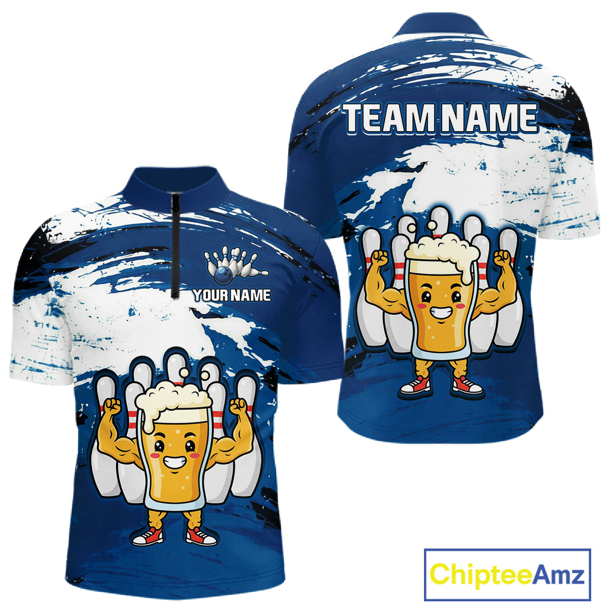 Blue Funny Beer Bowling Shirts Team Bowling Polo&1/4 Zip Bowl League