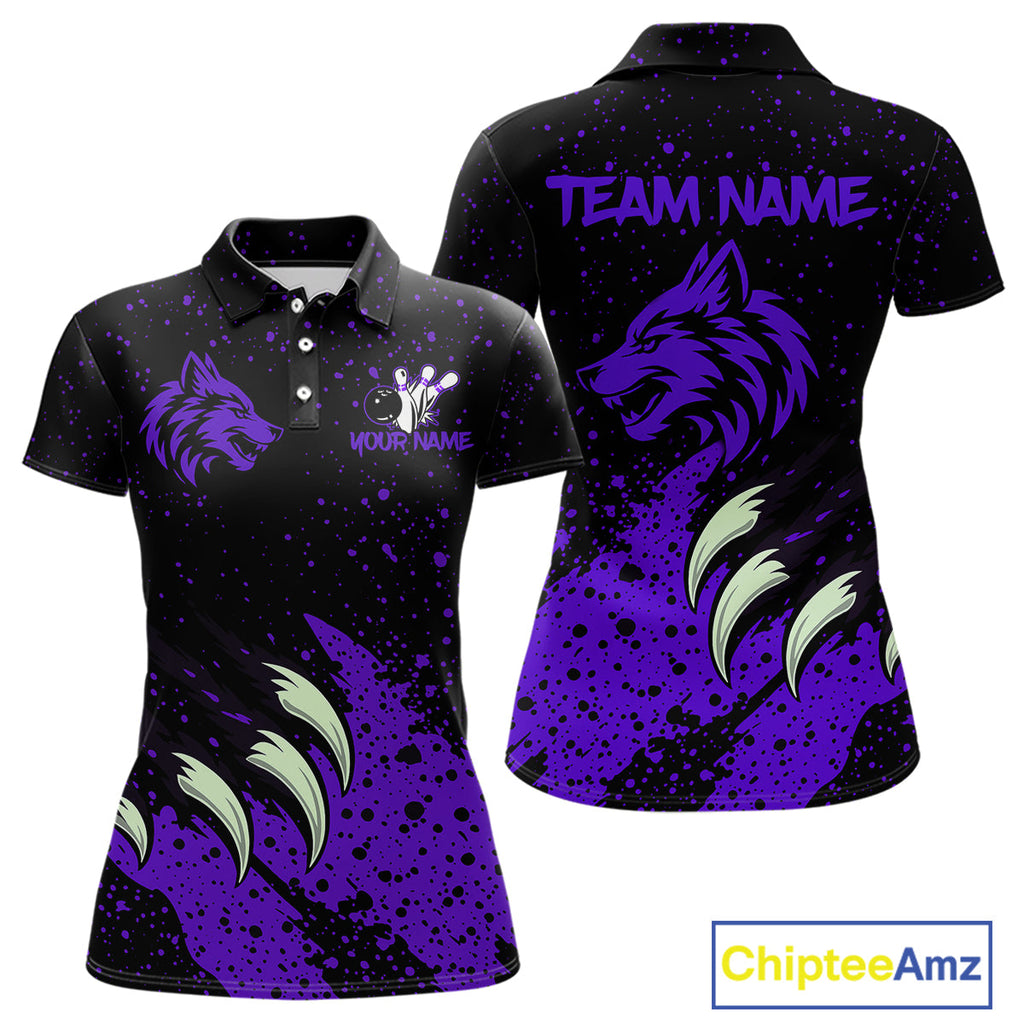Purple Wolf Bowling Shirts for Team Custom Bowling Jerseys for Bowlers