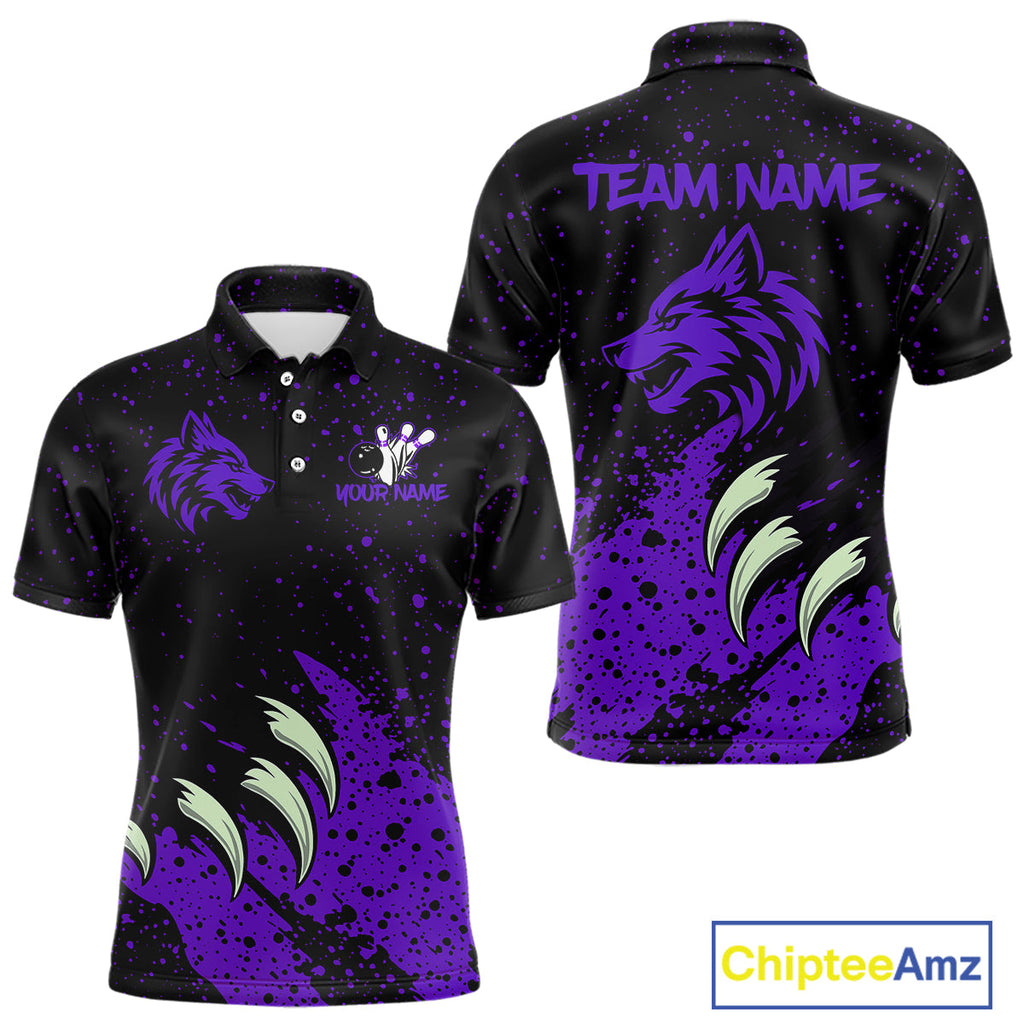 Purple Wolf Bowling Shirts for Team Custom Bowling Jerseys for Bowlers