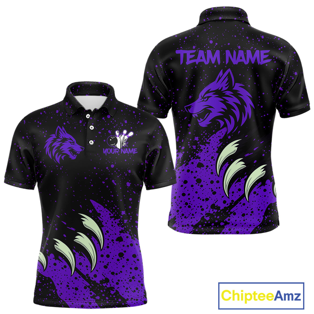 Purple Wolf Bowling Shirts for Team Custom Bowling Jerseys for Bowlers