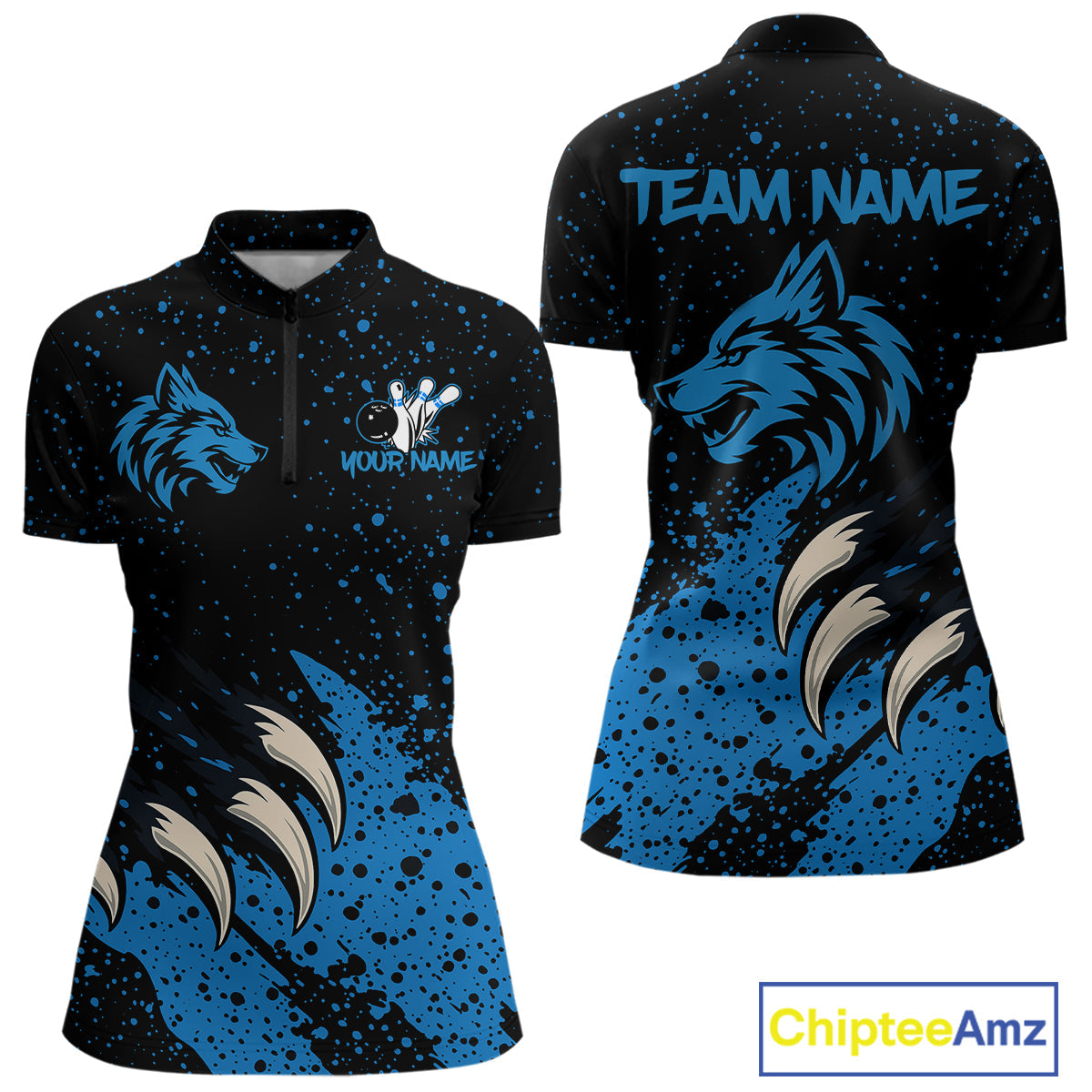 Blue Wolf Bowling Shirts for Team Custom Bowling Jerseys for Bowlers