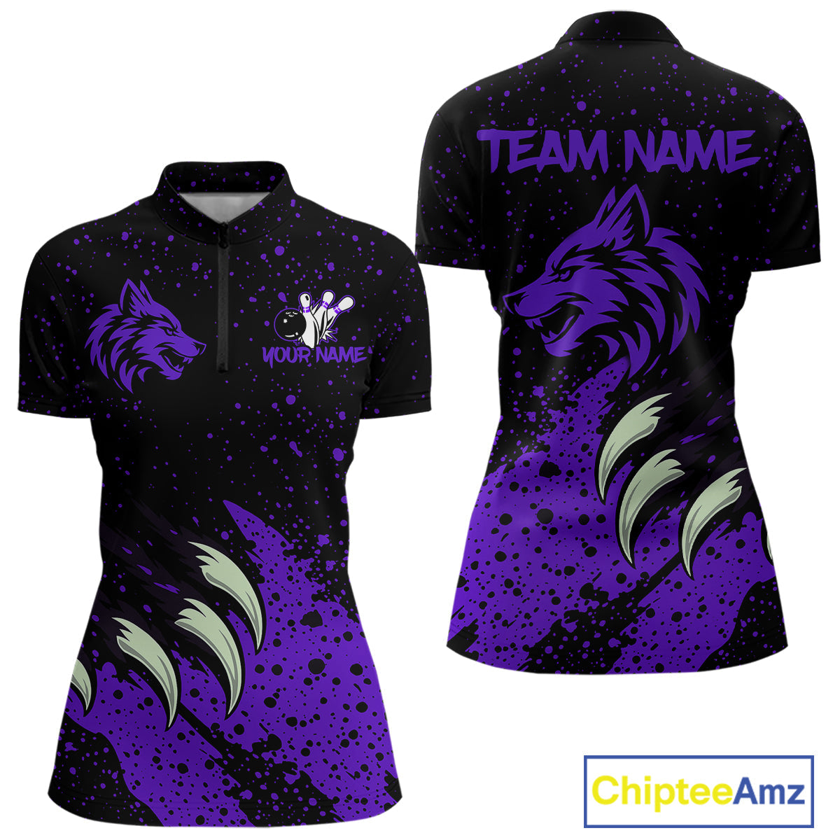 Purple Wolf Bowling Shirts for Team Custom Bowling Jerseys for Bowlers