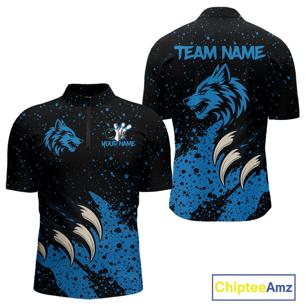 Blue Wolf Bowling Shirts for Team Custom Bowling Jerseys for Bowlers