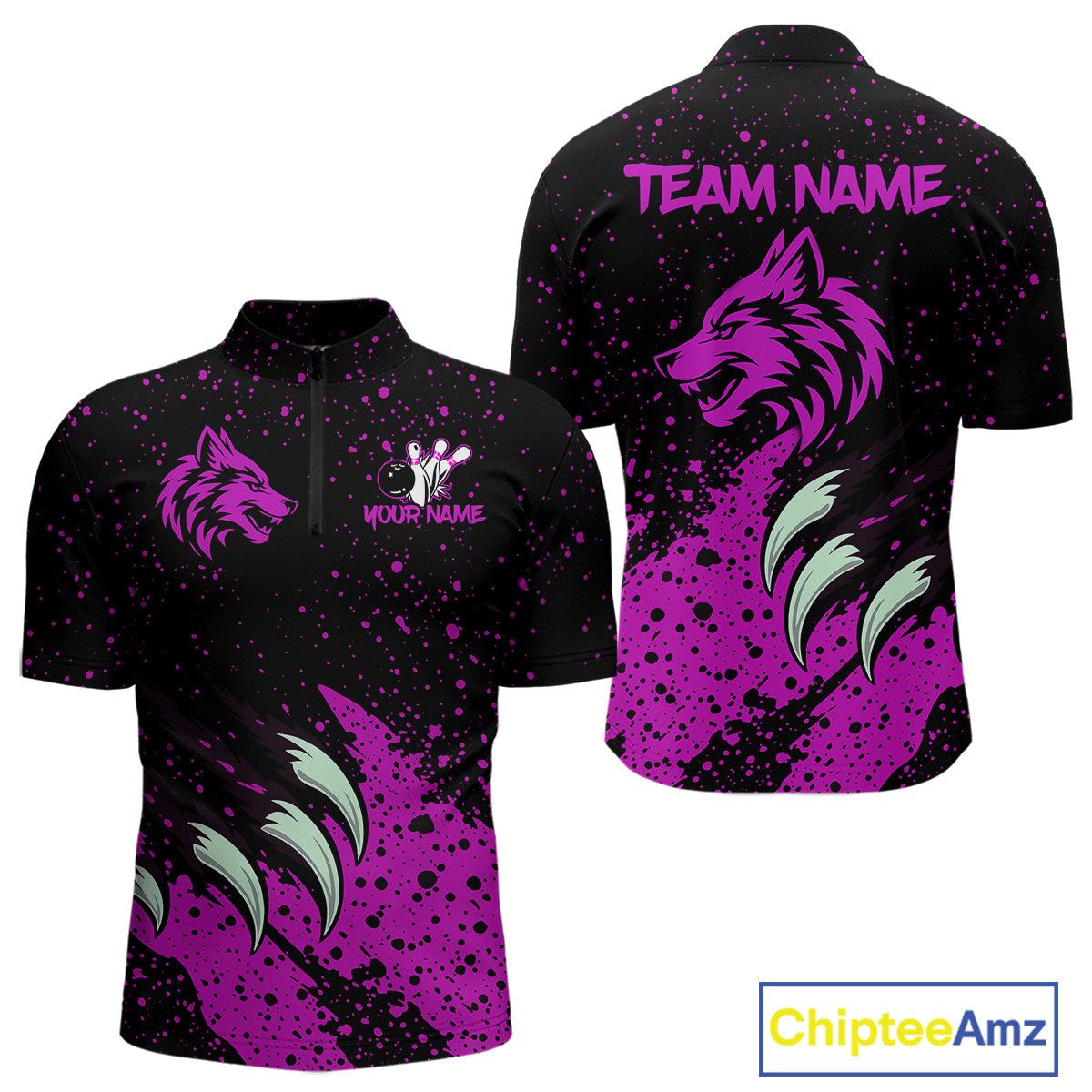 Pink Wolf Bowling Shirts for Team Custom Bowling Jerseys for Bowlers