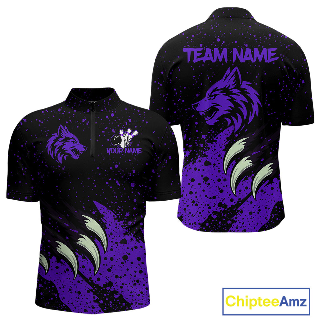 Purple Wolf Bowling Shirts for Team Custom Bowling Jerseys for Bowlers