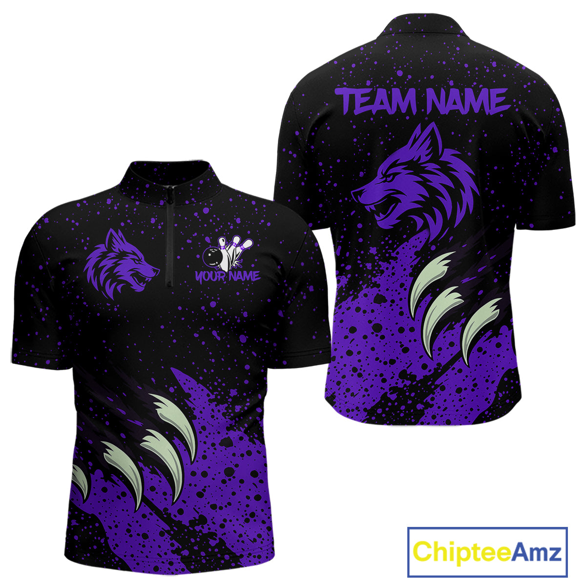 Purple Wolf Bowling Shirts for Team Custom Bowling Jerseys for Bowlers