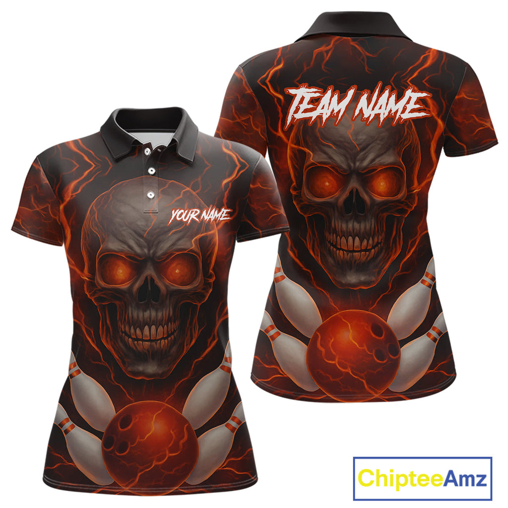 Orange Bowling Shirts for Team Custom Skull Bowling Jerseys for Couples