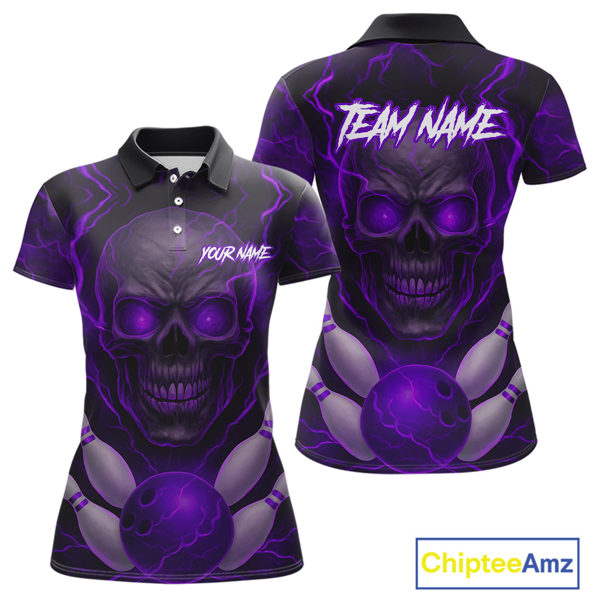Purple Bowling Shirts for Team Custom Skull Bowling Jerseys for Couples
