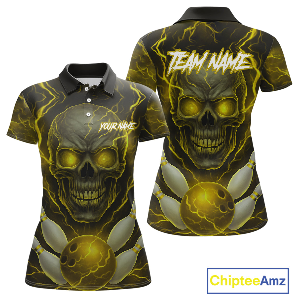 Yellow Bowling Shirts for Team Custom Skull Bowling Jerseys for Couples