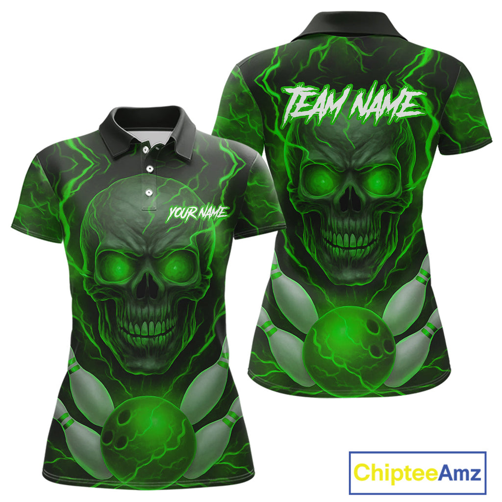 Green Bowling Shirts for Team Custom Skull Bowling Jerseys for Couples