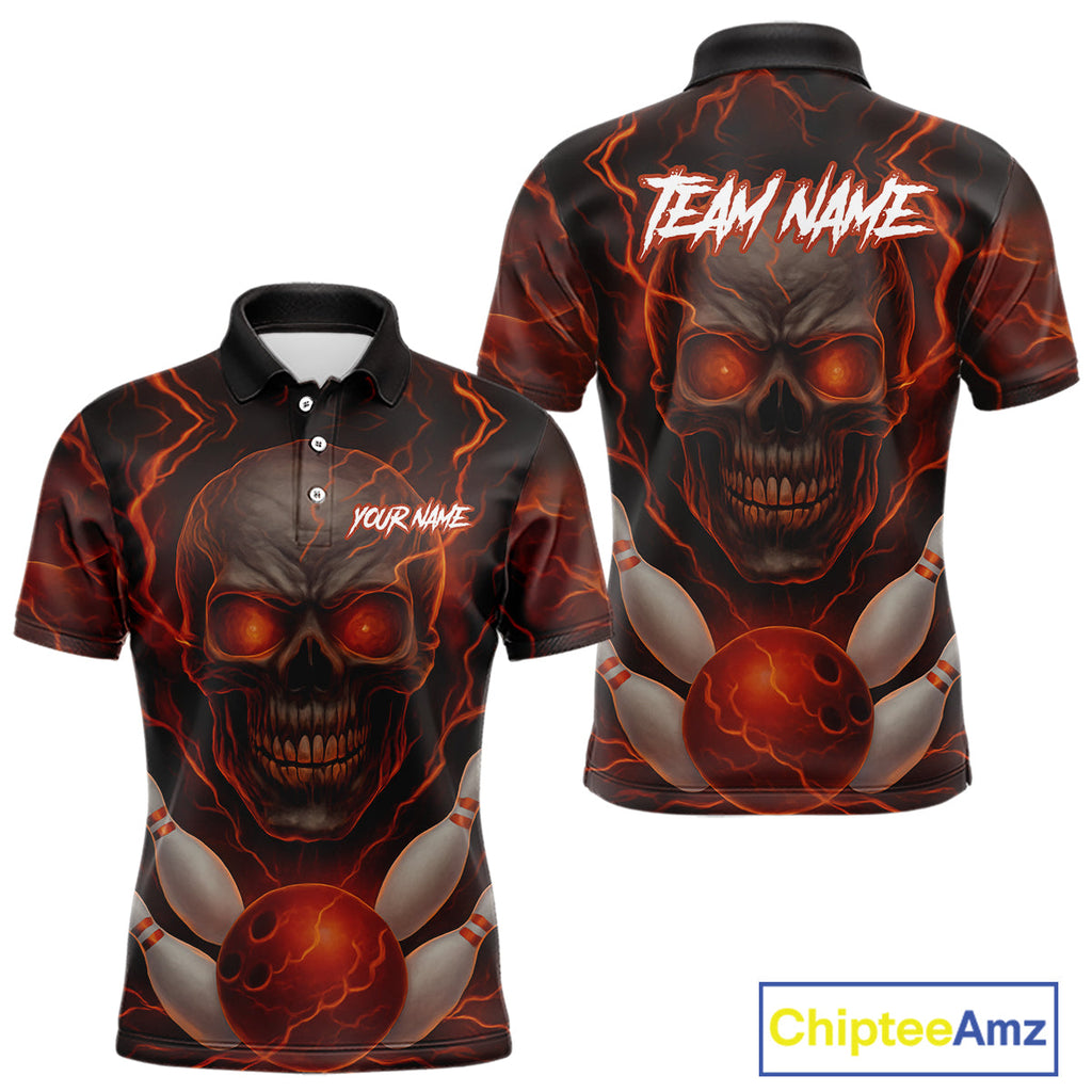 Orange Bowling Shirts for Team Custom Skull Bowling Jerseys for Couples