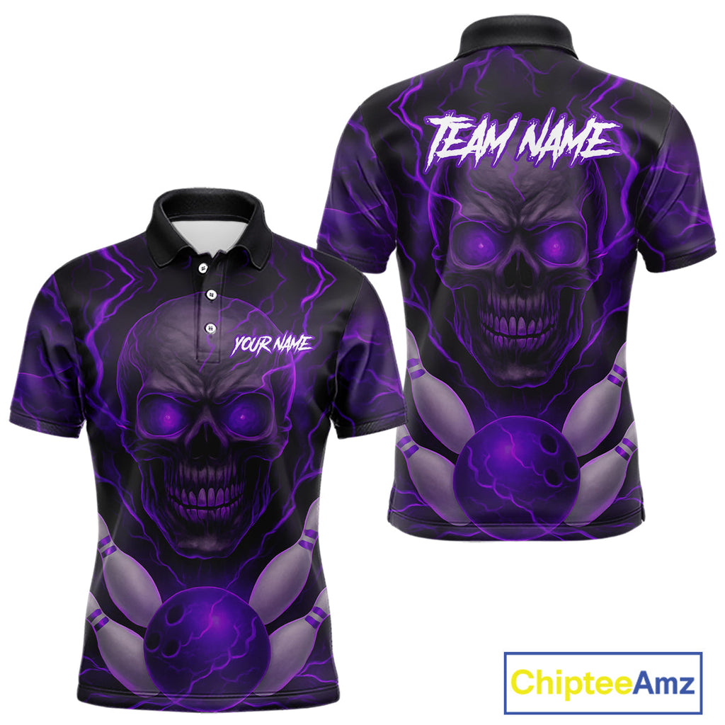 Purple Bowling Shirts for Team Custom Skull Bowling Jerseys for Couples