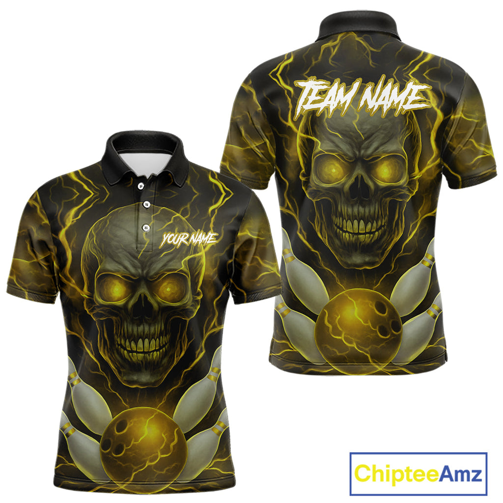 Yellow Bowling Shirts for Team Custom Skull Bowling Jerseys for Couples