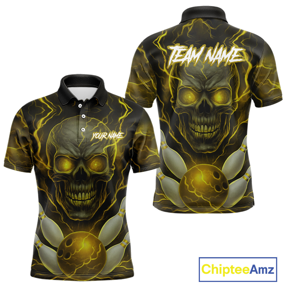 Yellow Bowling Shirts for Team Custom Skull Bowling Jerseys for Couples