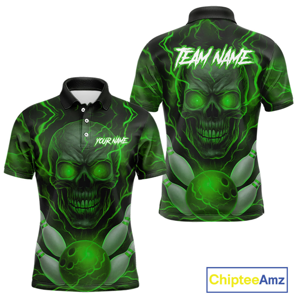 Green Bowling Shirts for Team Custom Skull Bowling Jerseys for Couples
