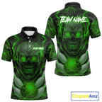 Green Bowling Shirts for Team Custom Skull Bowling Jerseys for Couples
