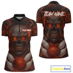 Orange Bowling Shirts for Team Custom Skull Bowling Jerseys for Couples