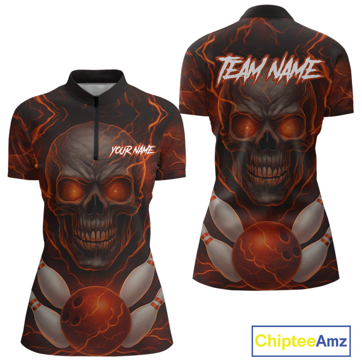 Orange Bowling Shirts for Team Custom Skull Bowling Jerseys for Couples