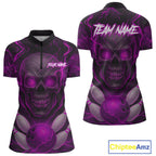 Pink Bowling Shirts for Team Custom Skull Bowling Jerseys for Couples