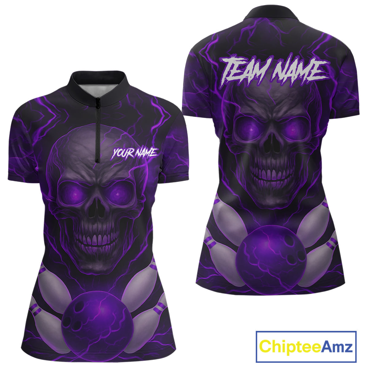Purple Bowling Shirts for Team Custom Skull Bowling Jerseys for Couples
