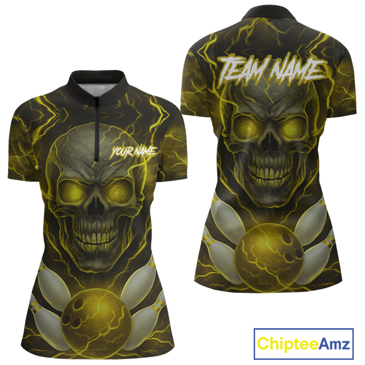 Yellow Bowling Shirts for Team Custom Skull Bowling Jerseys for Couples