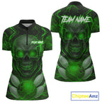 Green Bowling Shirts for Team Custom Skull Bowling Jerseys for Couples