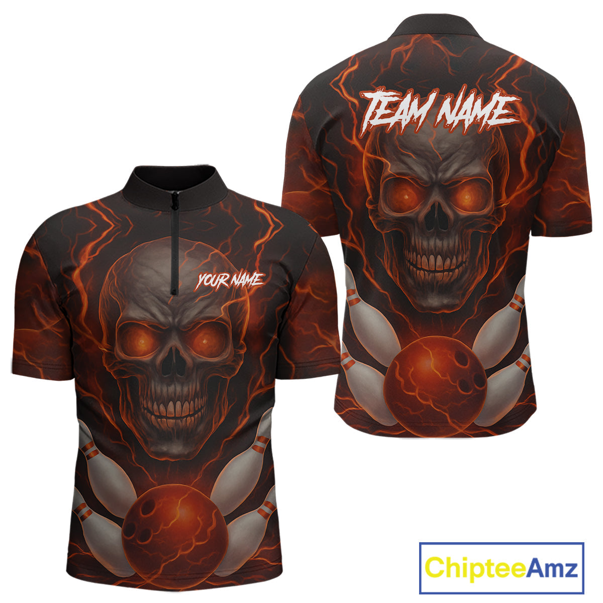 Orange Bowling Shirts for Team Custom Skull Bowling Jerseys for Couples