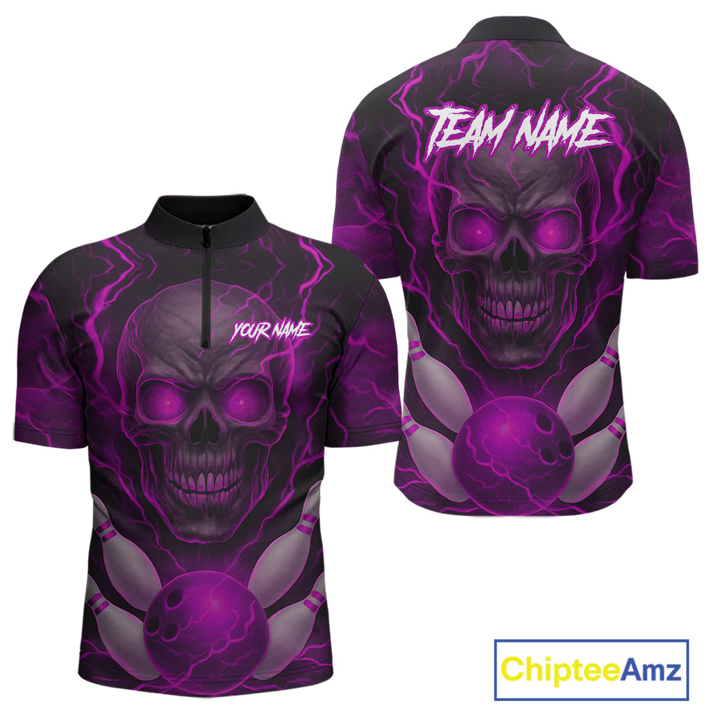 Pink Bowling Shirts for Team Custom Skull Bowling Jerseys for Couples