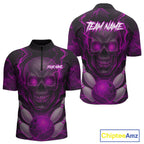 Pink Bowling Shirts for Team Custom Skull Bowling Jerseys for Couples