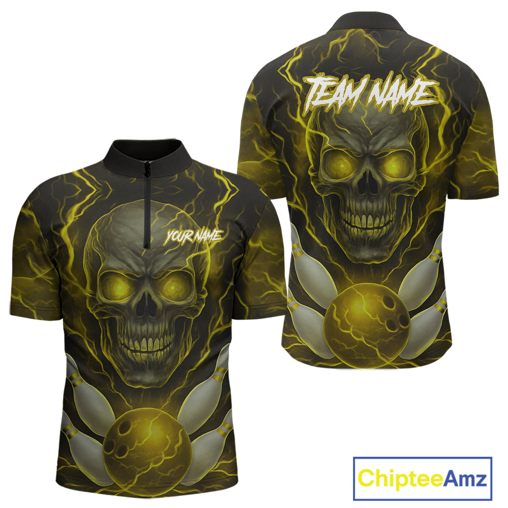 Yellow Bowling Shirts for Team Custom Skull Bowling Jerseys for Couples
