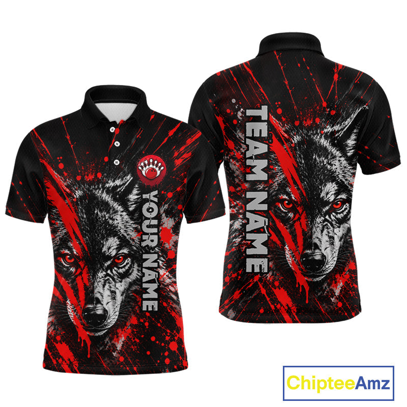 Custom Black Red Wolf Bowling Team Shirts Bowling League Shirts Polo & 1/4 Zip