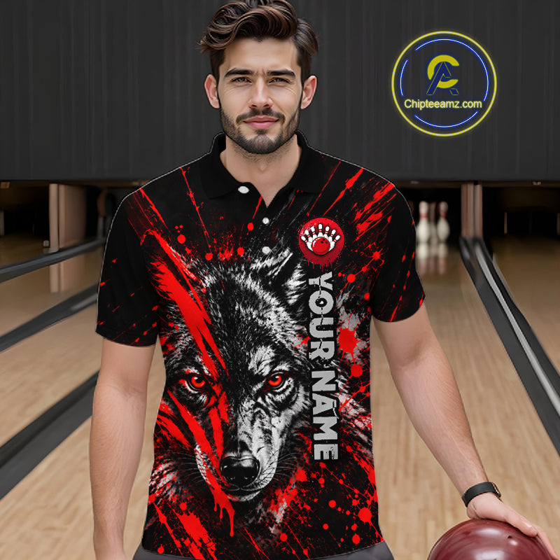 Custom Black Red Wolf Bowling Team Shirts Bowling League Shirts Polo & 1/4 Zip