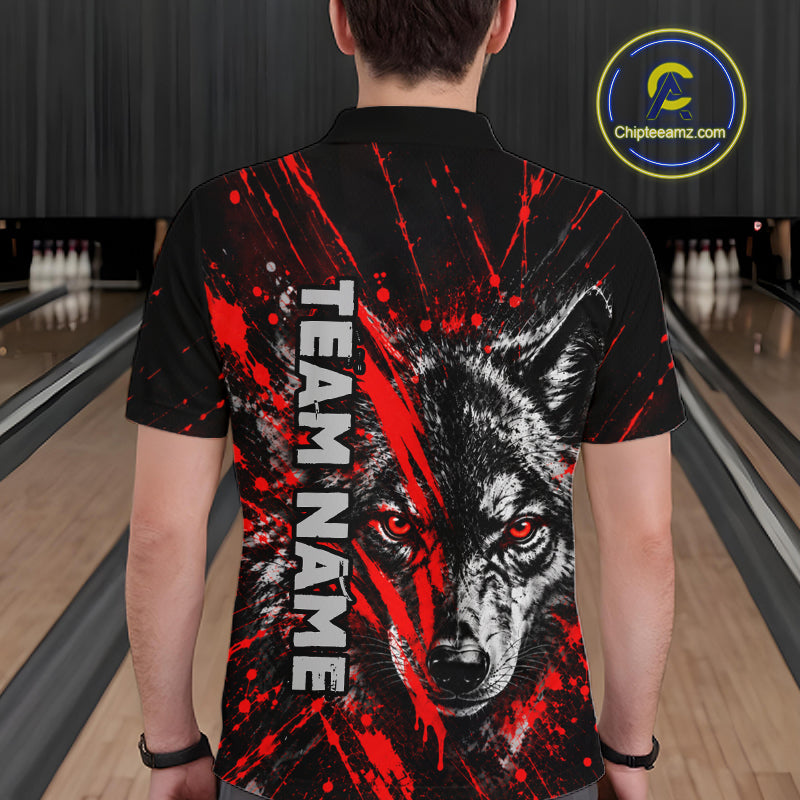 Custom Black Red Wolf Bowling Team Shirts Bowling League Shirts Polo & 1/4 Zip