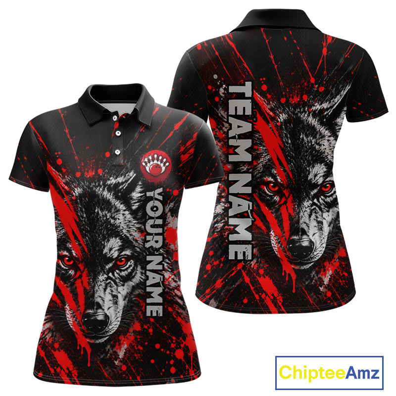 Custom Black Red Wolf Bowling Team Shirts Bowling League Shirts Polo & 1/4 Zip