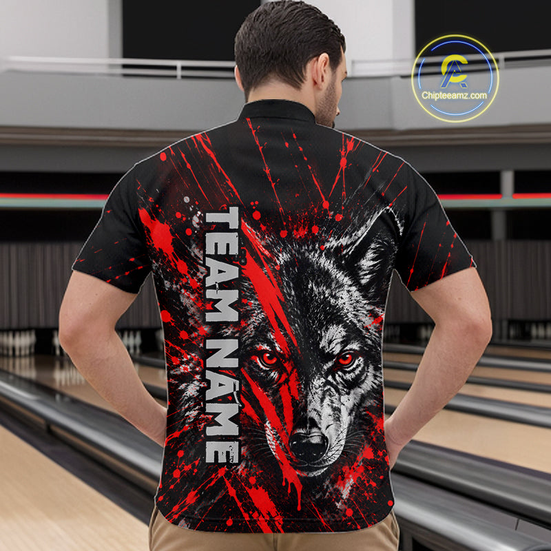 Custom Black Red Wolf Bowling Team Shirts Bowling League Shirts Polo & 1/4 Zip