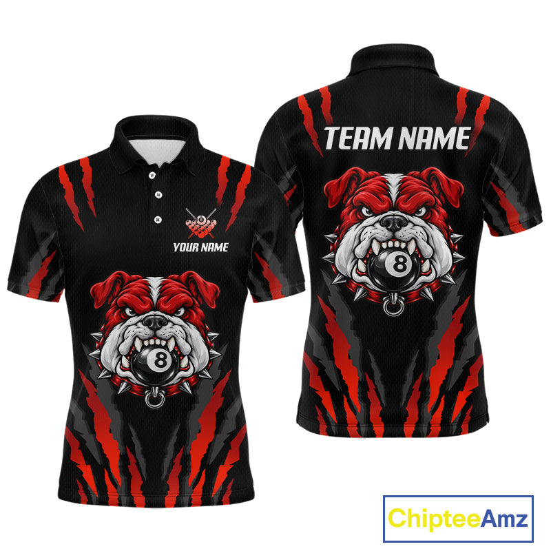 Custom Black Red Funny Bulldog 8 Ball Pool Billiard Team Shirts Billiard League