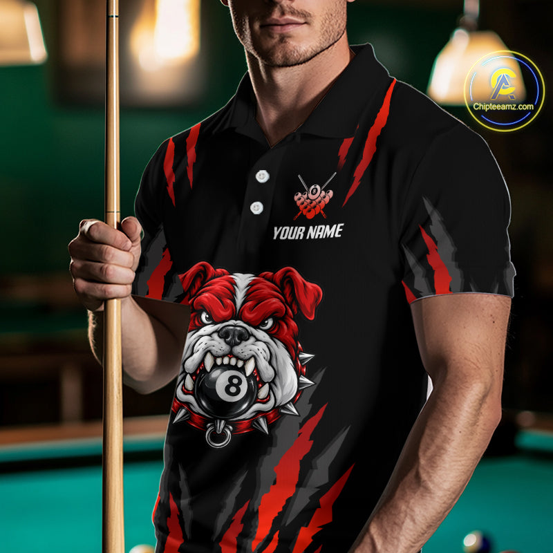 Custom Black Red Funny Bulldog 8 Ball Pool Billiard Team Shirts Billiard League