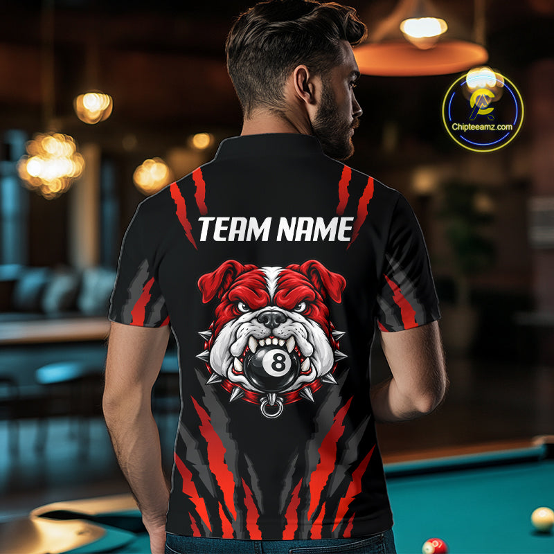 Custom Black Red Funny Bulldog 8 Ball Pool Billiard Team Shirts Billiard League