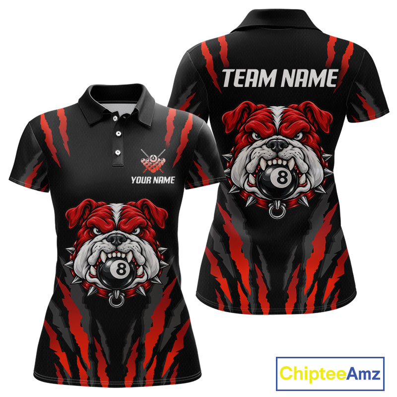 Custom Black Red Funny Bulldog 8 Ball Pool Billiard Team Shirts Billiard League