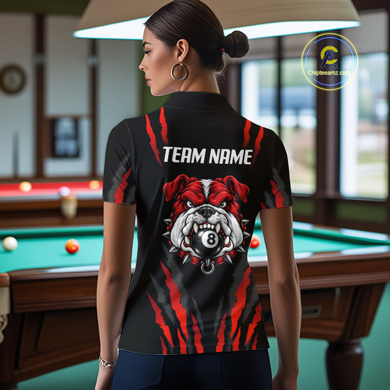 Custom Black Red Funny Bulldog 8 Ball Pool Billiard Team Shirts Billiard League