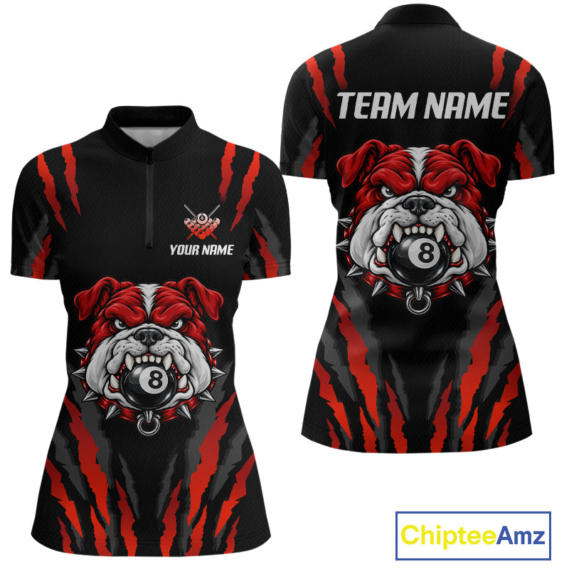 Custom Black Red Funny Bulldog 8 Ball Pool Billiard Team Shirts Billiard League
