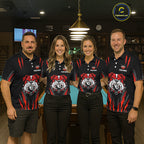 Custom Black Red Funny Bulldog 8 Ball Pool Billiard Team Shirts Billiard League